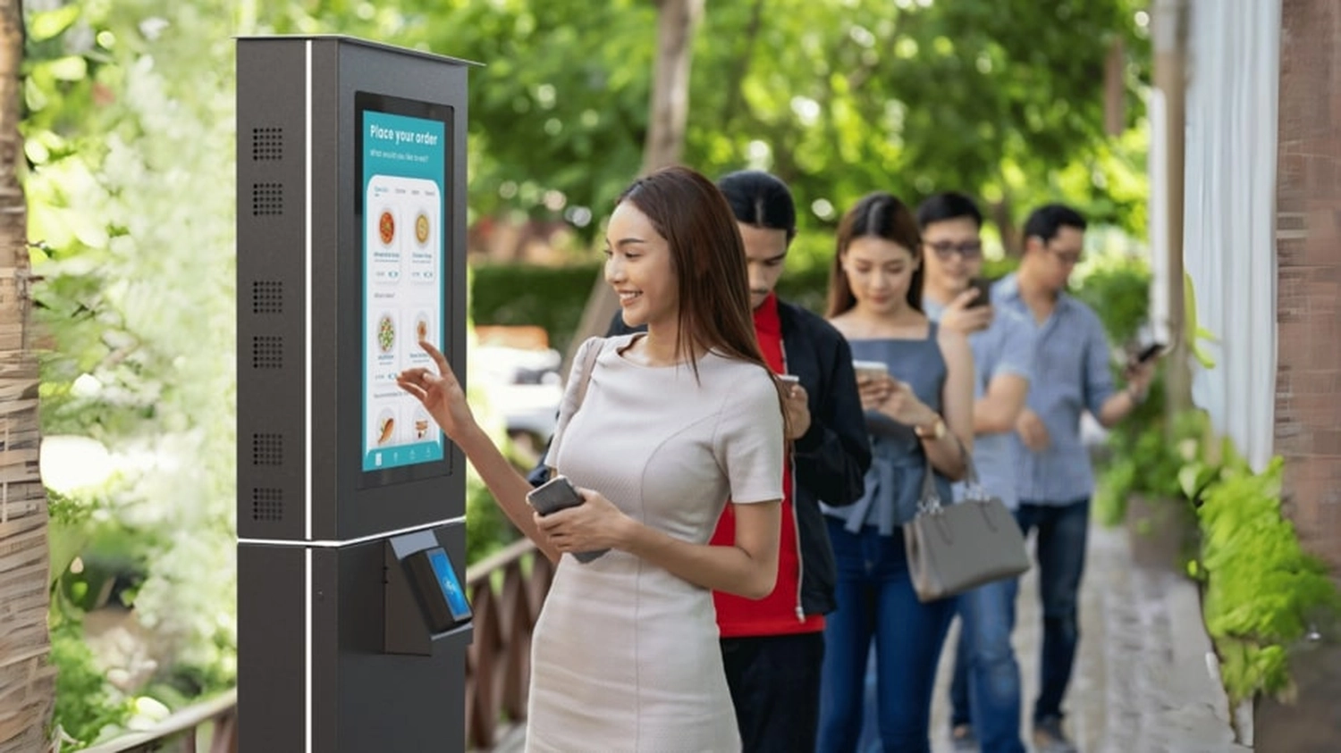 Kasse Südwest – Dem bereitgestellten Bild zufolge handelt es sich bei diesem Gerät um den SpacePole Outdoor Kiosk, eine modulare und anpassbare Selbstbedienungslösung, die für Umgebungen wie Restaurants (QSR), Gastgewerbe und Einzelhandel entwickelt wurde.