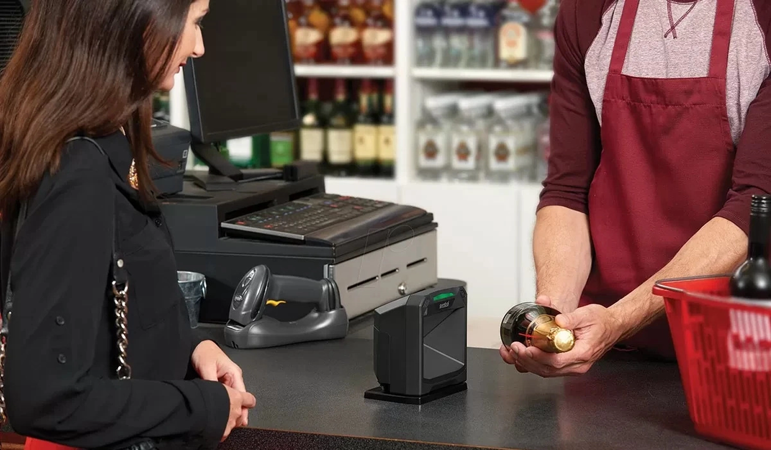 Kasse Südwest – Das Produkt auf der Theke ist ein Zebra DS7708 Barcode-Scanner.
